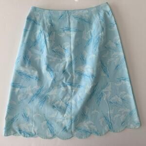 Vintage Florida Hand Prints Skirt 8 Blue Dolphins 1970s Scallop Hem Knee Length
